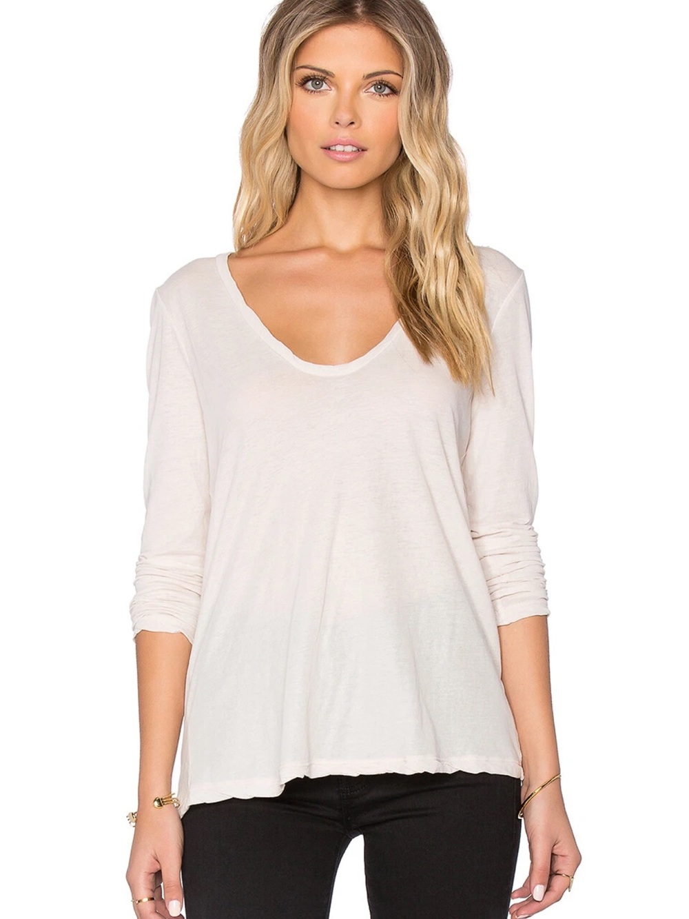 James Perse white Scoop-Neck Long Sleeve blouse‎ size 0/XS